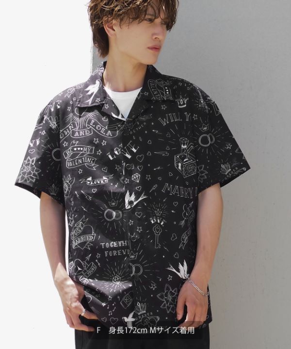 希少✨ショット レオパード柄 オープンカラーシャツ　レーヨン L グレー 総柄 archive shein レオパードシャツ 総柄 オープンカラー 半袖 y2k