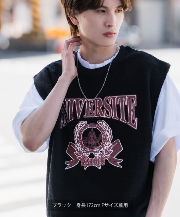 カレッジ裏使いスウェットノースリーブベスト