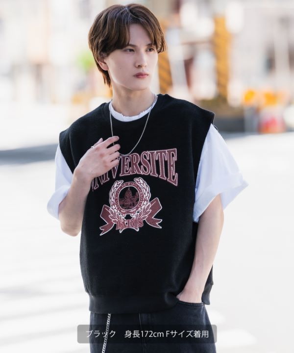 カレッジ裏使いスウェットノースリーブベスト