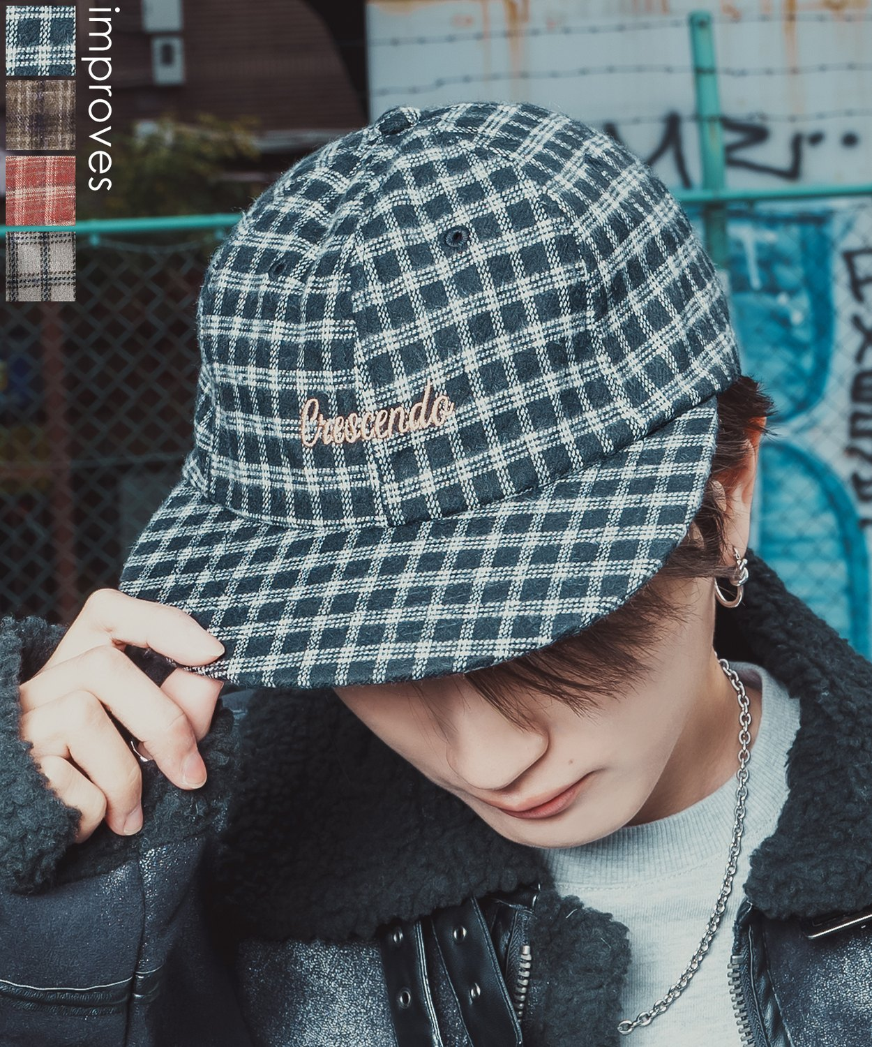 チェック柄キャップ