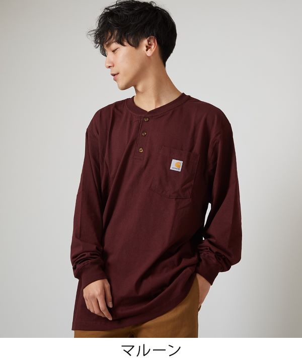 CARHARTT】長袖ヘンリーネックポケットTシャツ