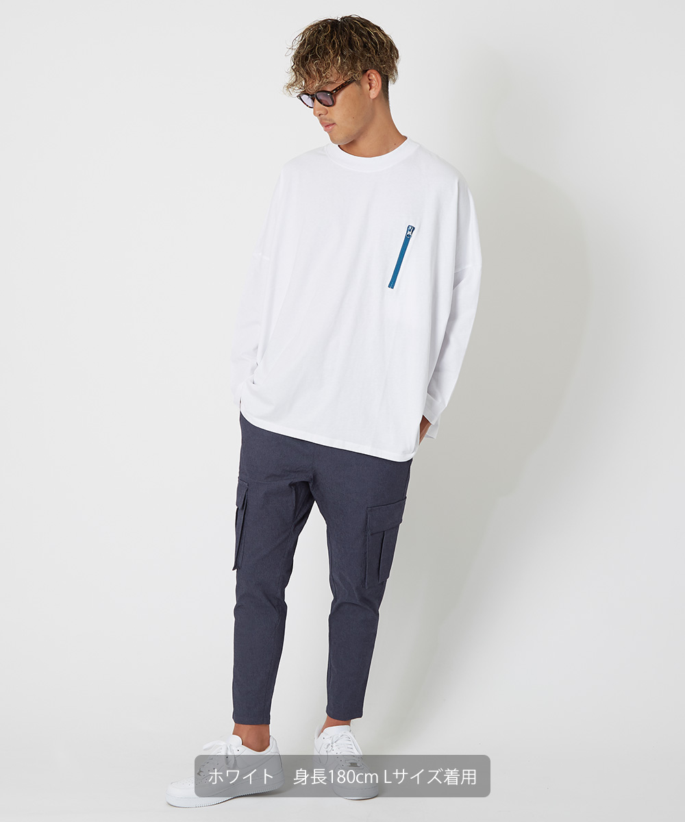 胸ファスナーポケット長袖Tシャツ