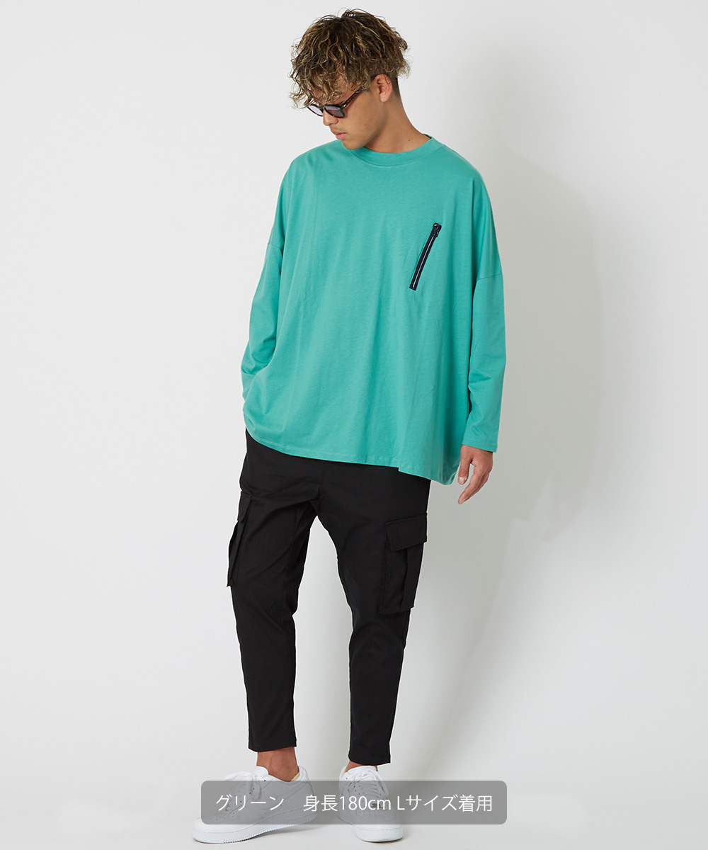 胸ファスナーポケット長袖Tシャツ