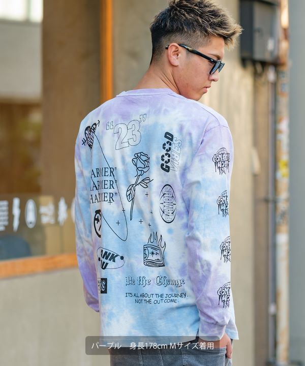 メンズ タイダイ柄シャツ 染めプリント ストリート K00015 タイダイ染めプリントTシャツ