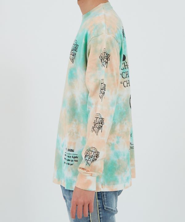 即興購入 タイダイ プリント ロンT タイダイ染め 長袖Tシャツ XLサイズ ブルー ムラ染め HIPPIES
