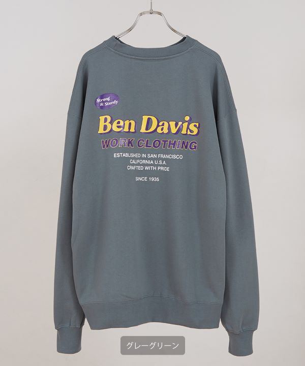 BEN DAVIS】長袖プリントMVS裏毛スウェットクルーネックトレーナー