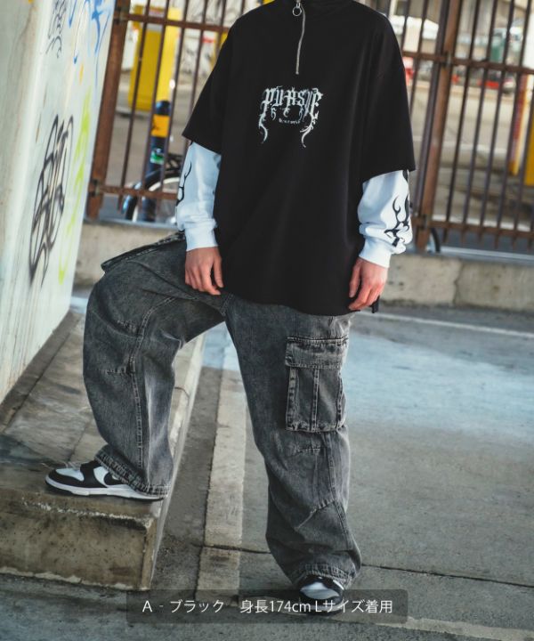 ハーフZIPフェイクレイヤードロンT