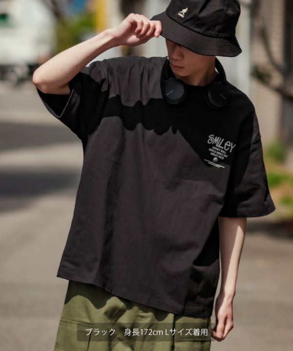 Smiliey Face】ツイルワッペン半袖Tシャツ