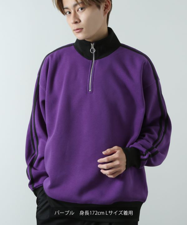 裏起毛2本ラインハーフZIPトレーナー