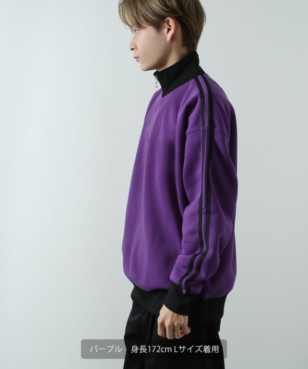 裏起毛2本ラインハーフZIPトレーナー