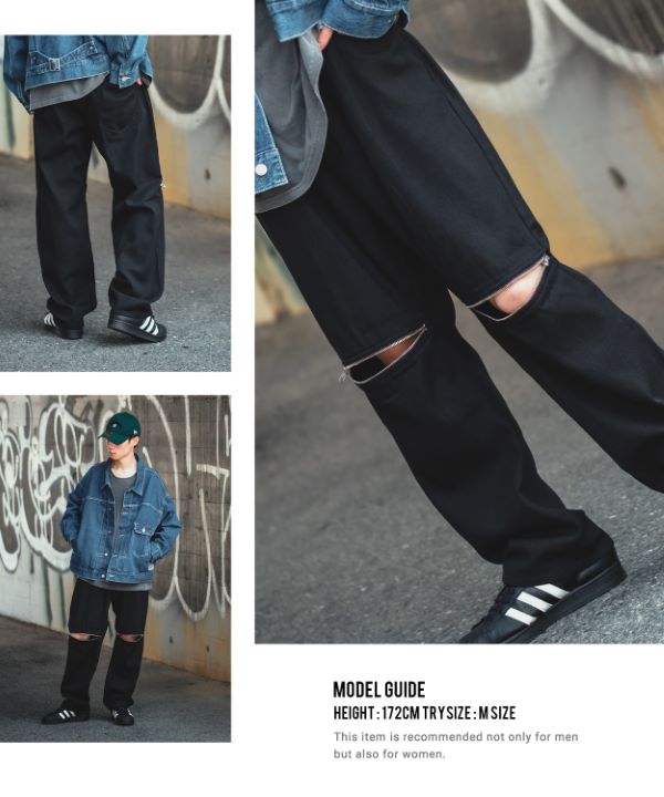 ヒザZIPワイドケミカルバギーパンツ