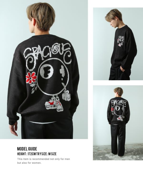 グラフィックジャガードクルーネックニット