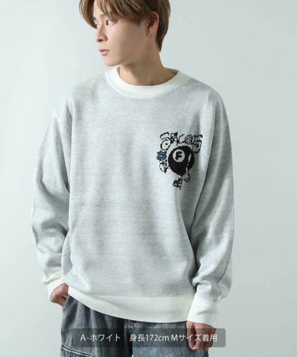 グラフィックジャガードクルーネックニット