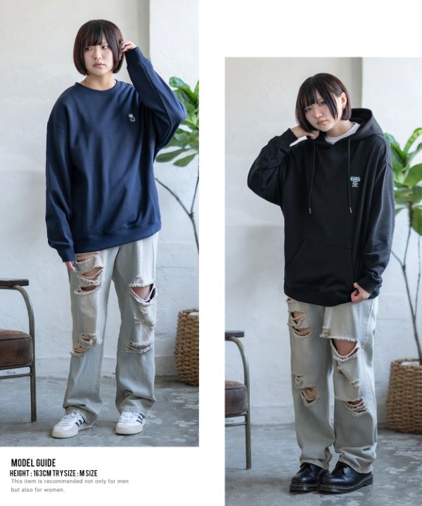 mnml 肌見えなしウォッシュ加工ダメージバギーデニムパンツ裾溜めBK28 mnml 肌見えなしウォッシュ加工ダメージバギーデニムパンツ裾