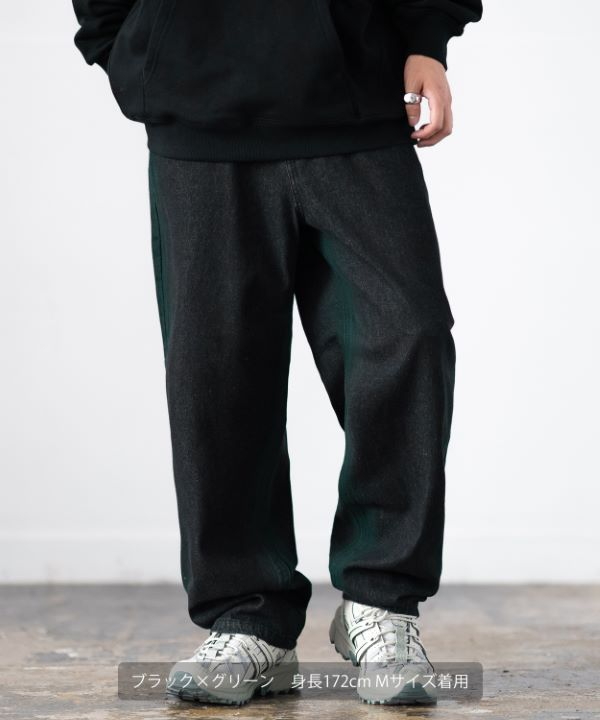 スプレー加工デニムバギーパンツ