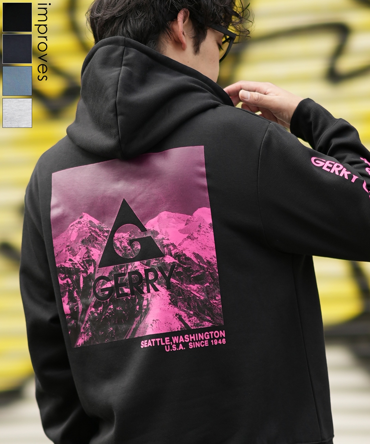 GERRY】別注ネオン転写MTスクエアロゴ裏起毛プルパーカー