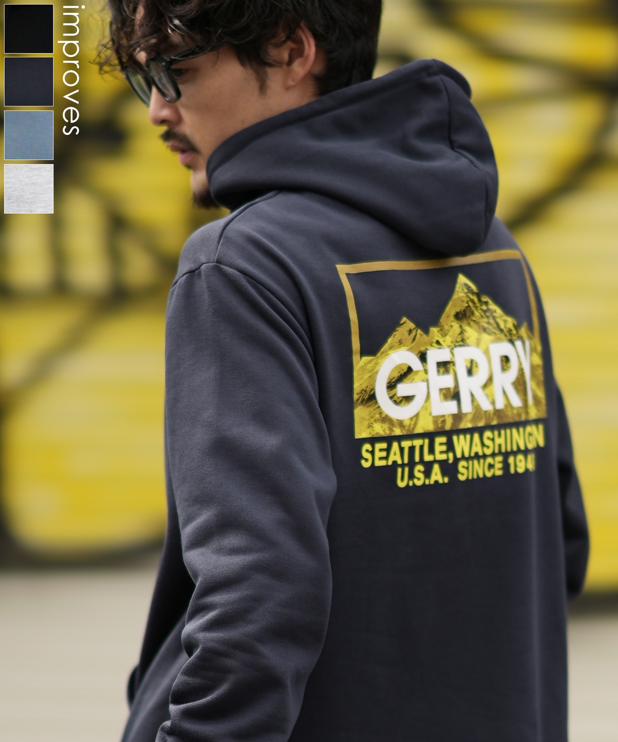 GERRY】別注ネオン転写MTボックスロゴ裏起毛プルパーカー