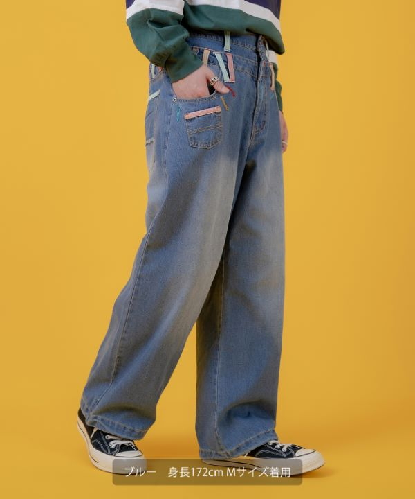 ダブルウエストデニムパンツ