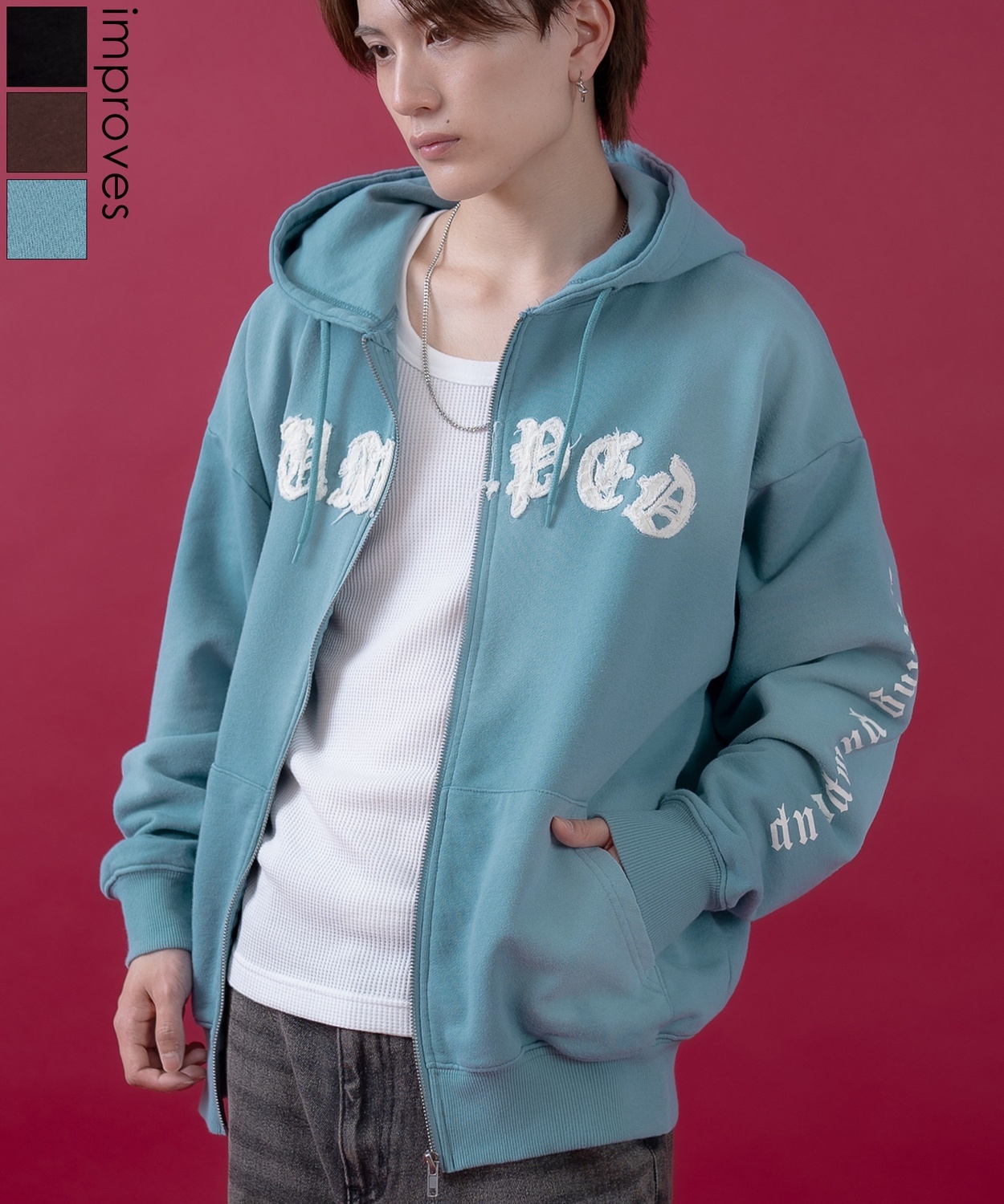 長袖ジップパーカー