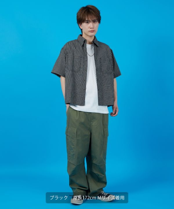 半袖小格子チェック ショートレングスシャツ