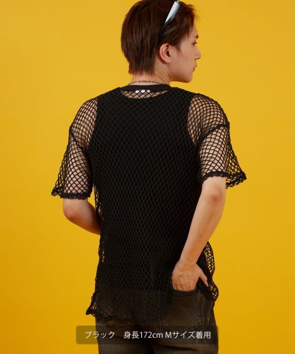 ブラック メッシュ 半袖Tシャツ 粗メッシュ 半袖Tシャツ