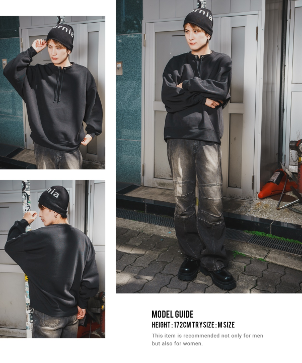 裏起毛綿タッチ立衿コードドルマントレーナー