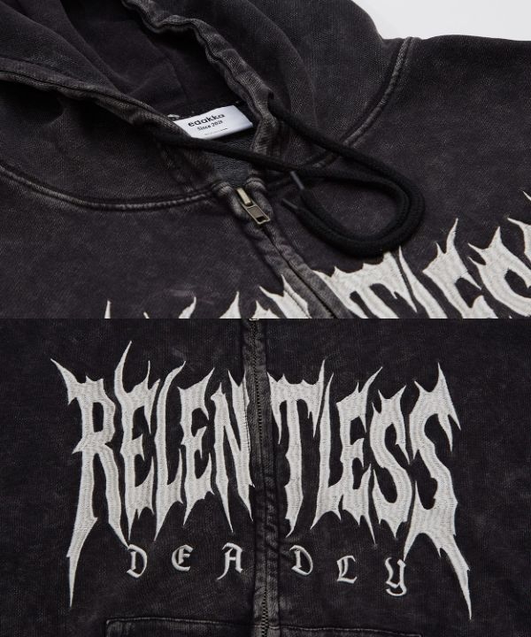 刺しゅうロゴヴィンテージ加工ショート丈裏毛スウェットジップパーカー