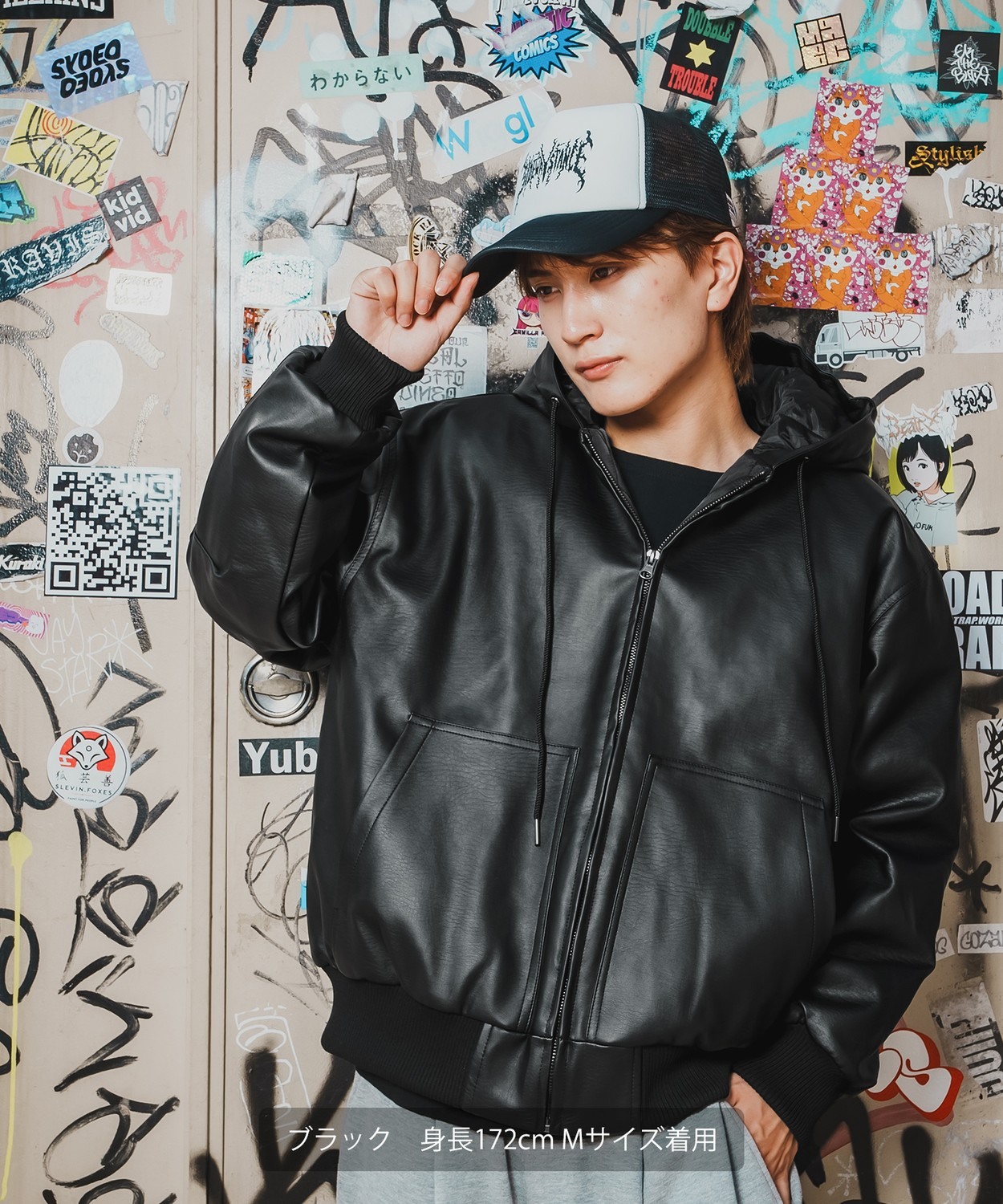 PU中綿キルティングジップパーカーブルゾン