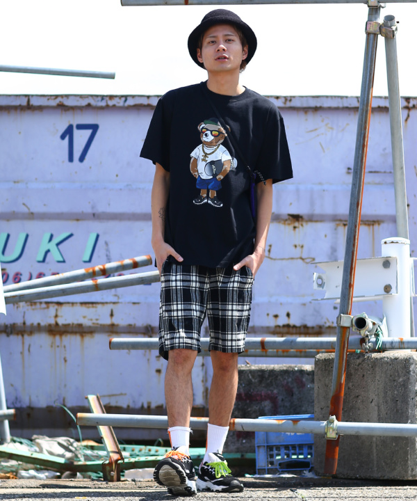チェック柄ショートパンツ（グレー・青）