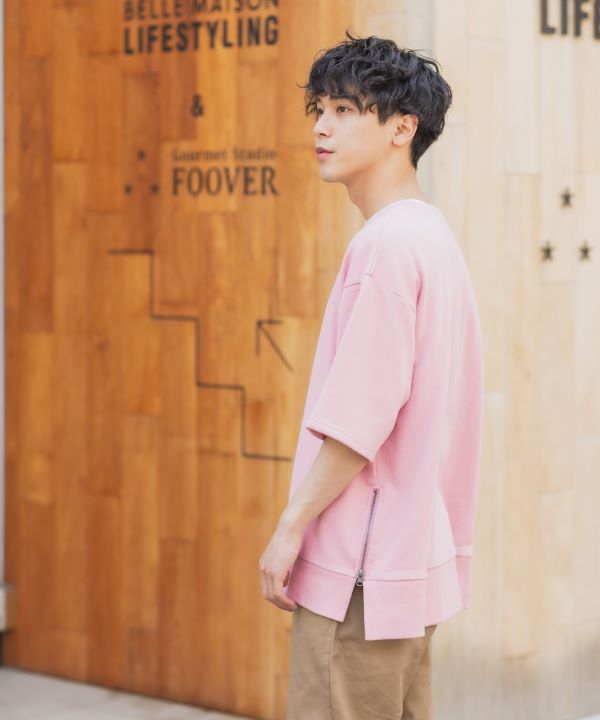 半袖裏毛スウェットサイドジップトレーナー