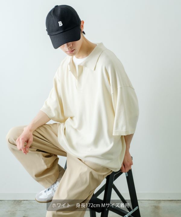 NULL】半袖ニットスキッパーポロシャツ