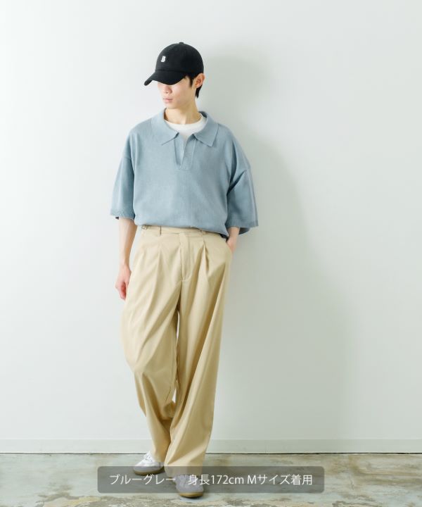 NULL】半袖ニットスキッパーポロシャツ