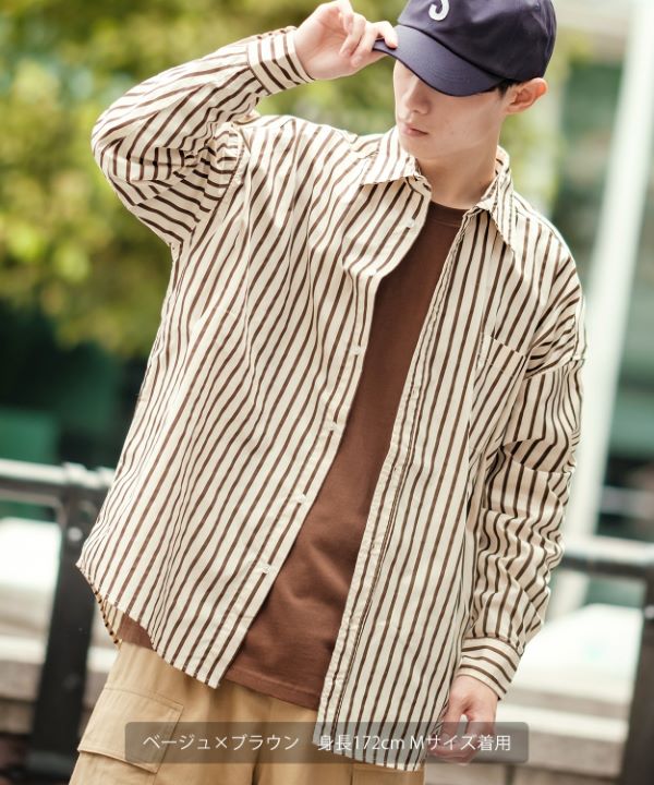 needles シャツ 長袖 ストライプ