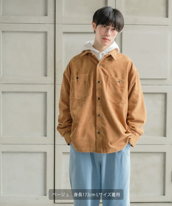 GU(ジーユー) 長袖コーデュロイシャツ Mサイズ ベージュ系