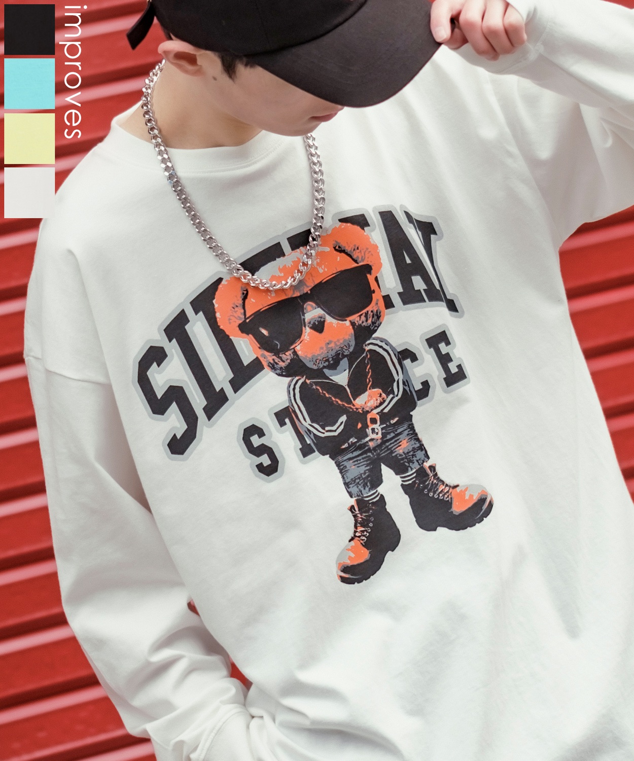 【SIDEWAYSTANCE】長袖クマロゴプリントTシャツ