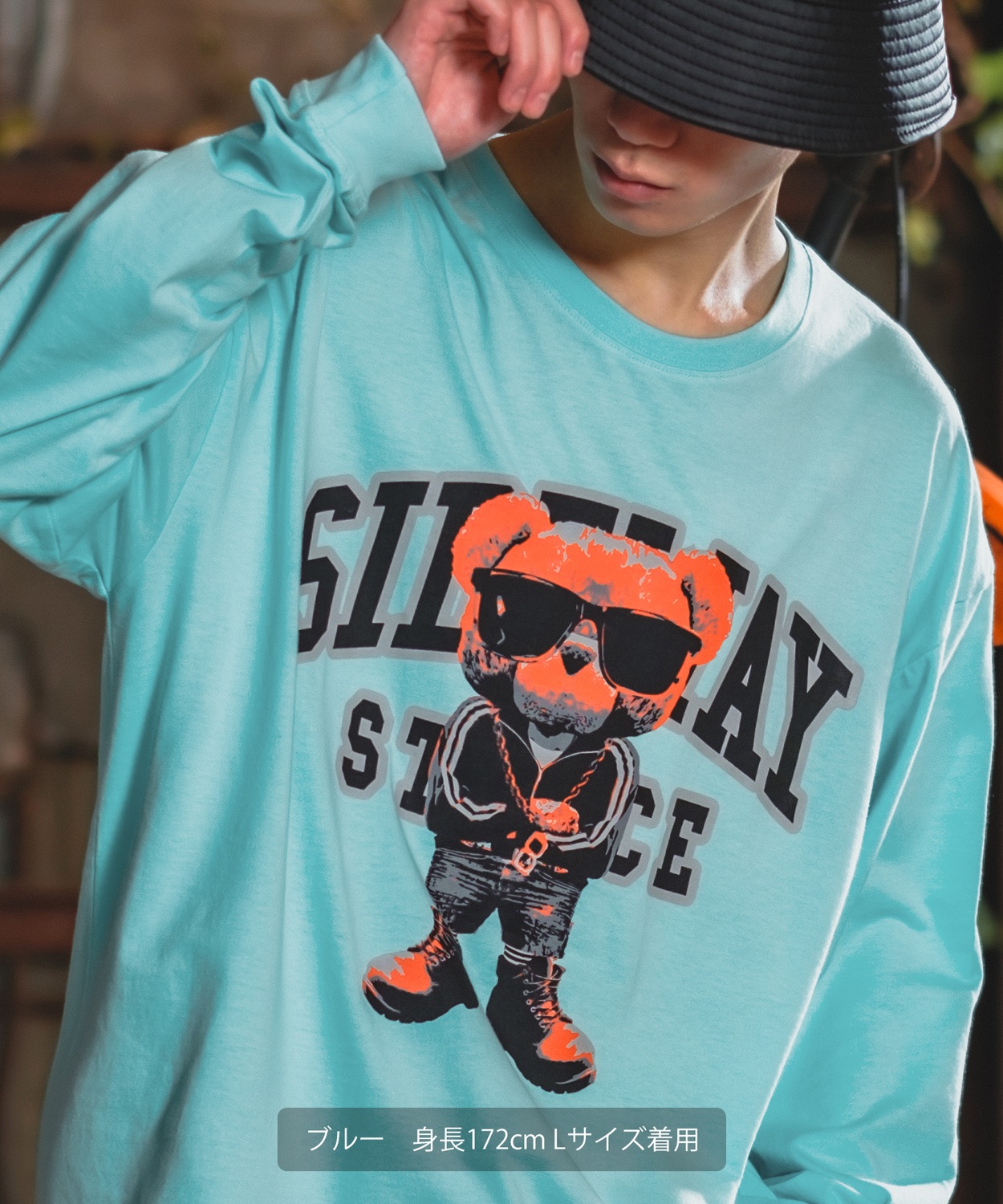 SIDEWAYSTANCE】長袖クマロゴプリントTシャツ