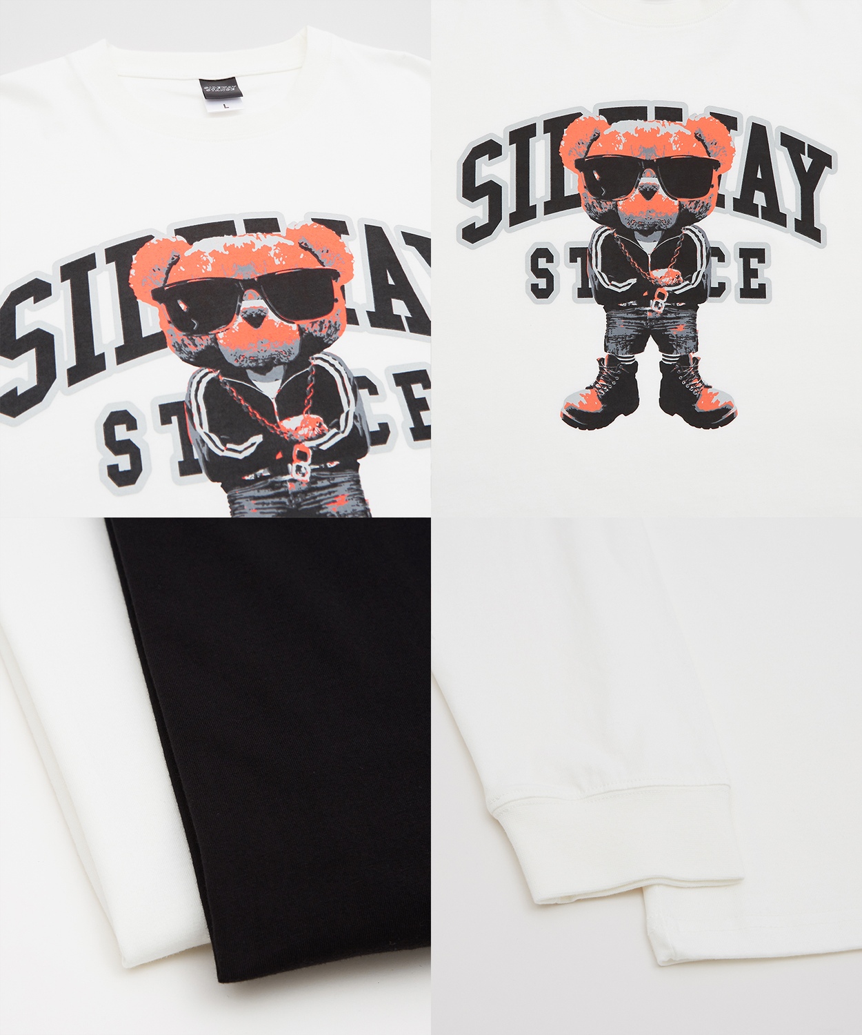SIDEWAYSTANCE】長袖クマロゴプリントTシャツ