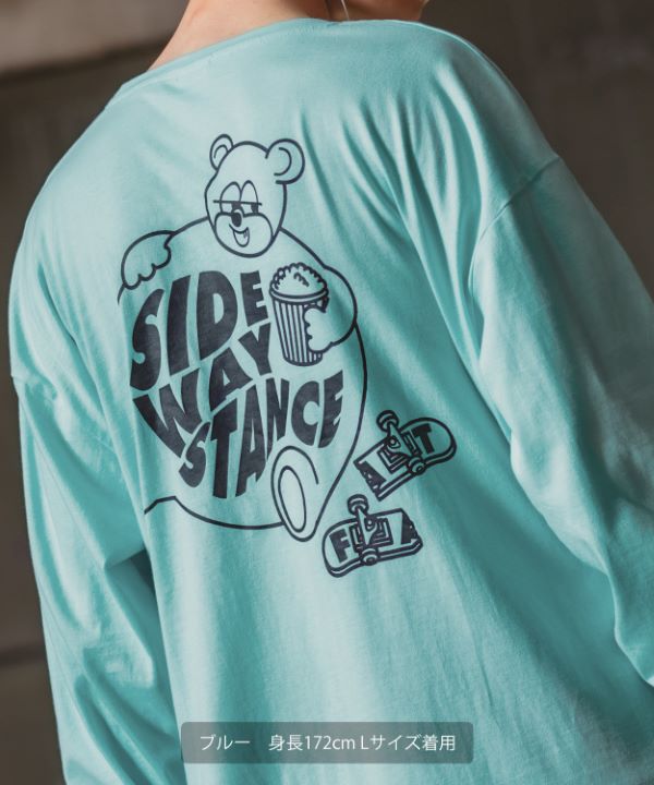 SIDEWAYSTANCE】長袖FATクマプリントTシャツ