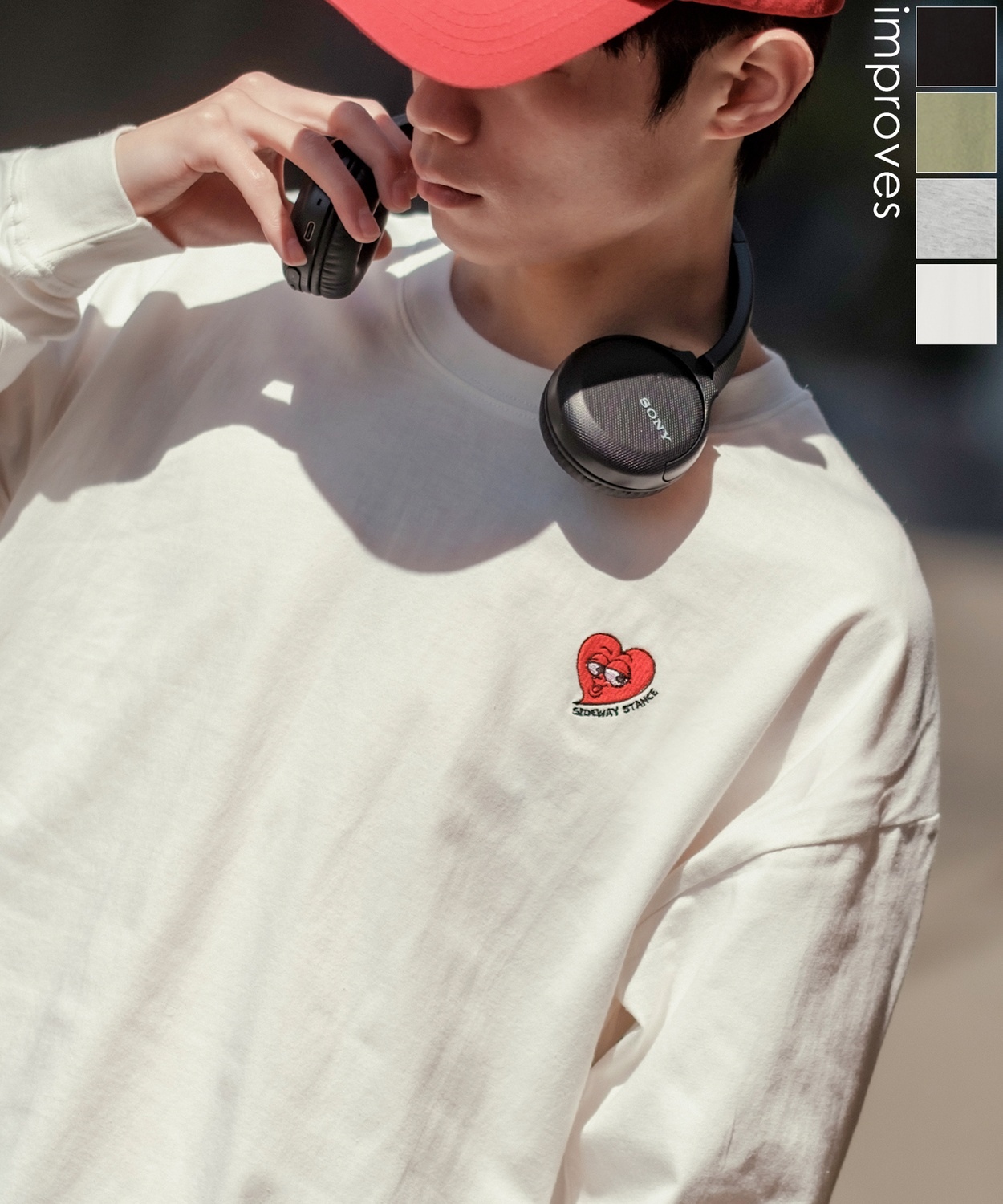 SIDEWAYSTANCE】刺しゅうハート長袖Tシャツ
