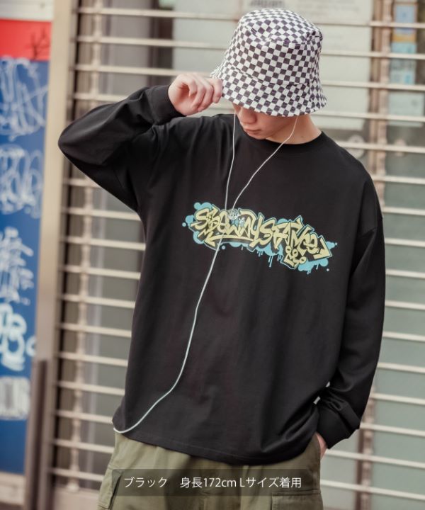 SIDEWAYSTANCE】長袖タギングロゴプリントTシャツ