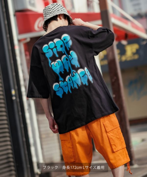 SIDEWAYSTANCE】半袖ドリップロゴプリントTシャツ