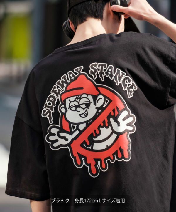 半袖Tシャツ メンズ ゴーストポートレート SIDEWAYSTANCE】半袖ゴーストバスターズプリントTシャツ