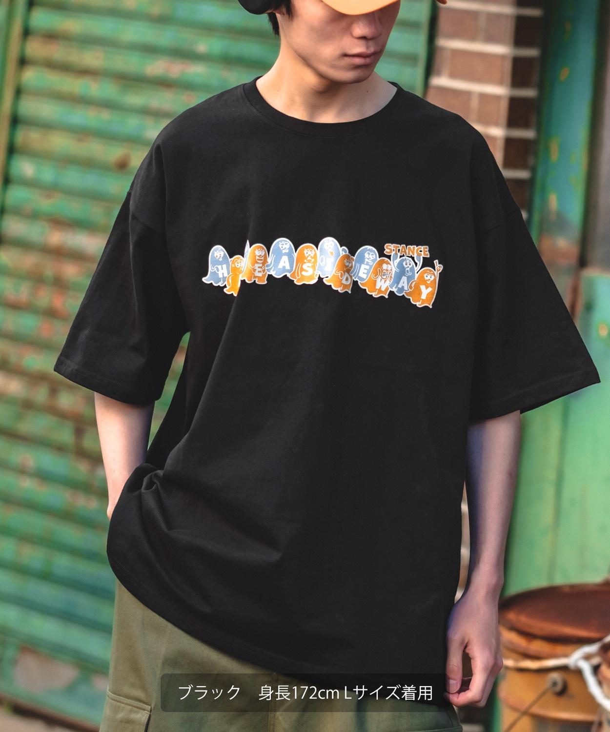 SIDEWAYSTANCE】半袖オバケプリントTシャツ