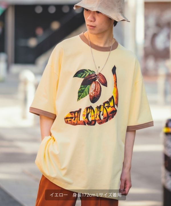SIDEWAYSTANCE】バナナ転写半袖リンガーTシャツ
