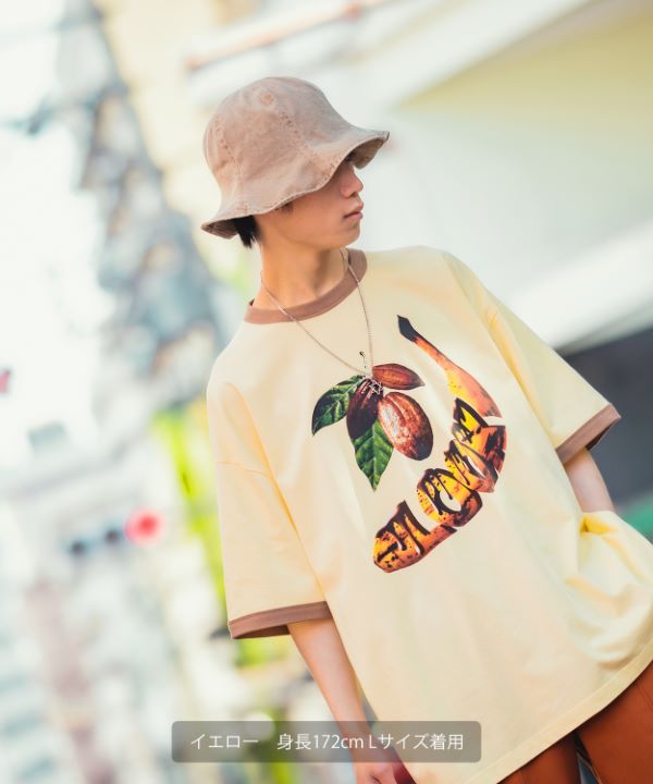 SIDEWAYSTANCE】バナナ転写半袖リンガーTシャツ