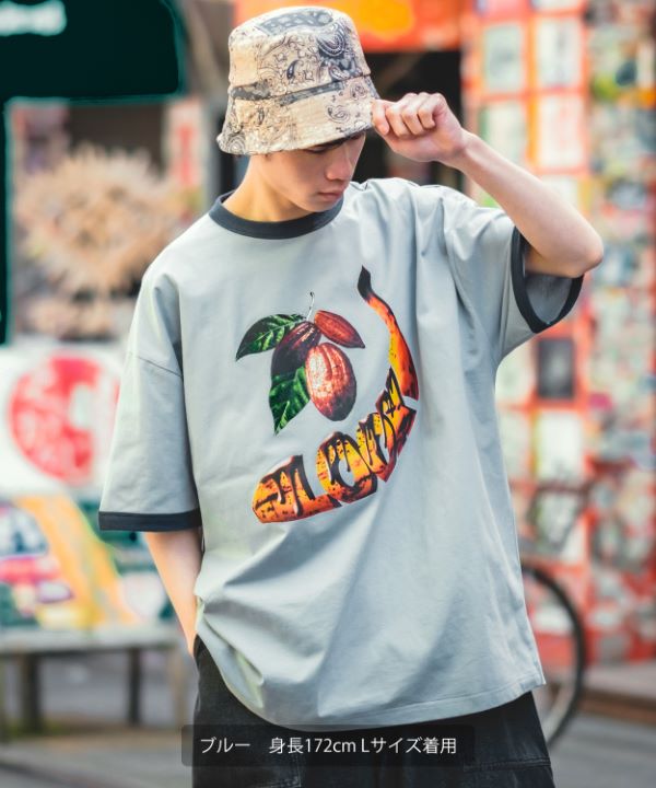 SIDEWAYSTANCE】バナナ転写半袖リンガーTシャツ