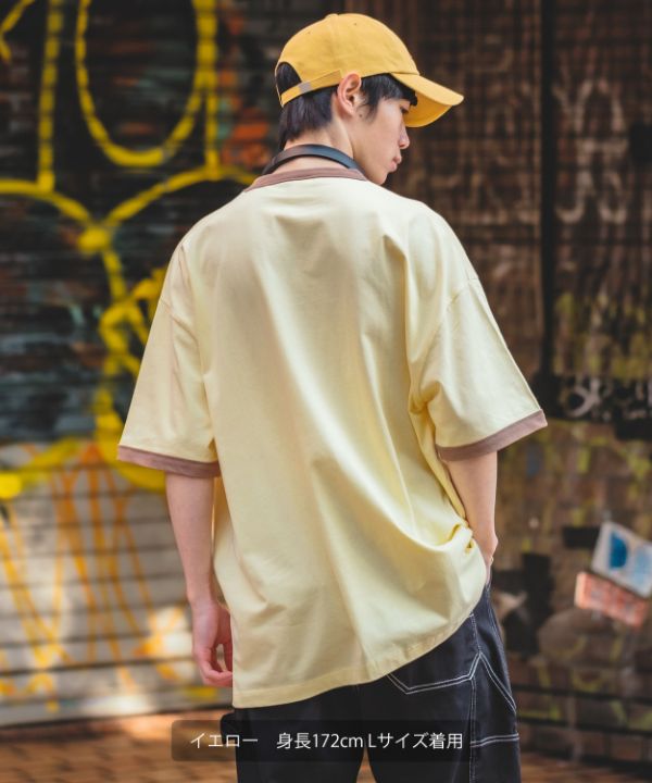 ワンポイント刺繍ヘンリーネックラグランルーズ半袖Tシャツ MONO