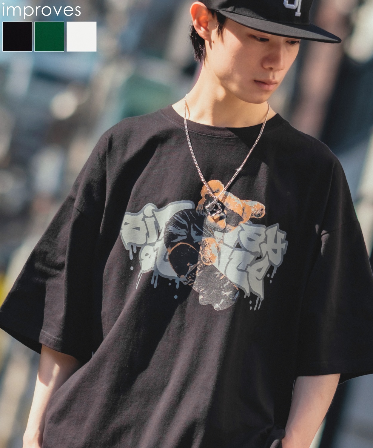 SIDEWAYSTANCE】半袖スケボーベアプリントTシャツ