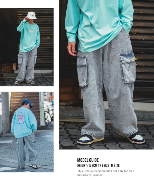 新しく着き SIDEWAYSTANCE】デニムケミカルワイドカーゴパンツ 服＆ファッション小物