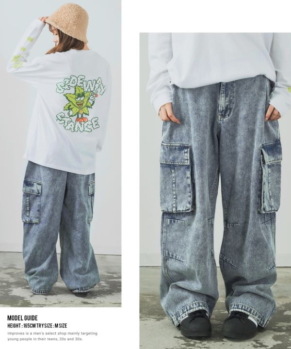 入荷now 安全 SIDEWAYSTANCE】デニムケミカルワイドカーゴパンツ 服&ファッション小物